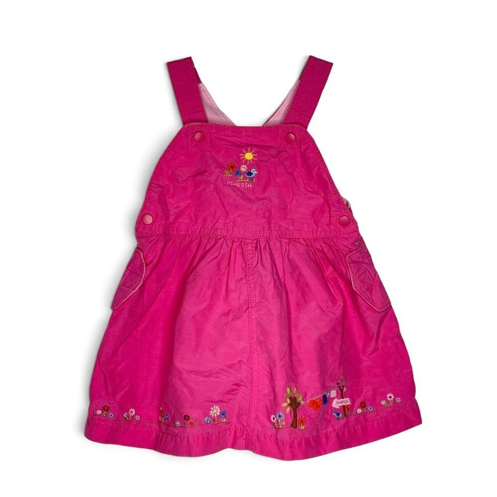 Osh Kosh B’Gosh Pink Embroidered Flowers Overall Dress Baby Girl Size 18 months
